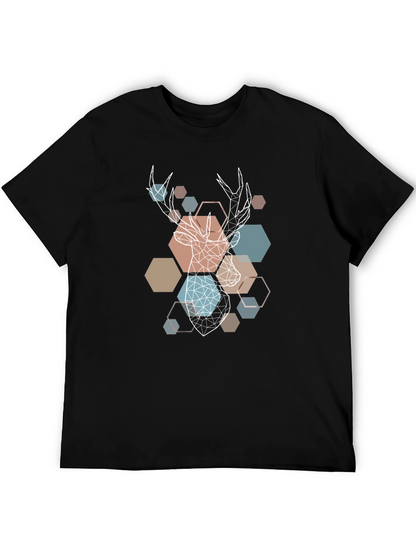 Camiseta Negra con Diseño Geométrico de Ciervo