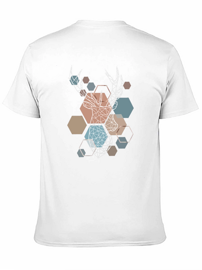 Camiseta Negra con Diseño Geométrico de Ciervo