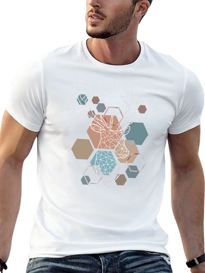 Camiseta Negra con Diseño Geométrico de Ciervo