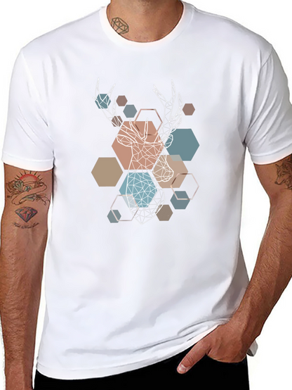 Camiseta Negra con Diseño Geométrico de Ciervo