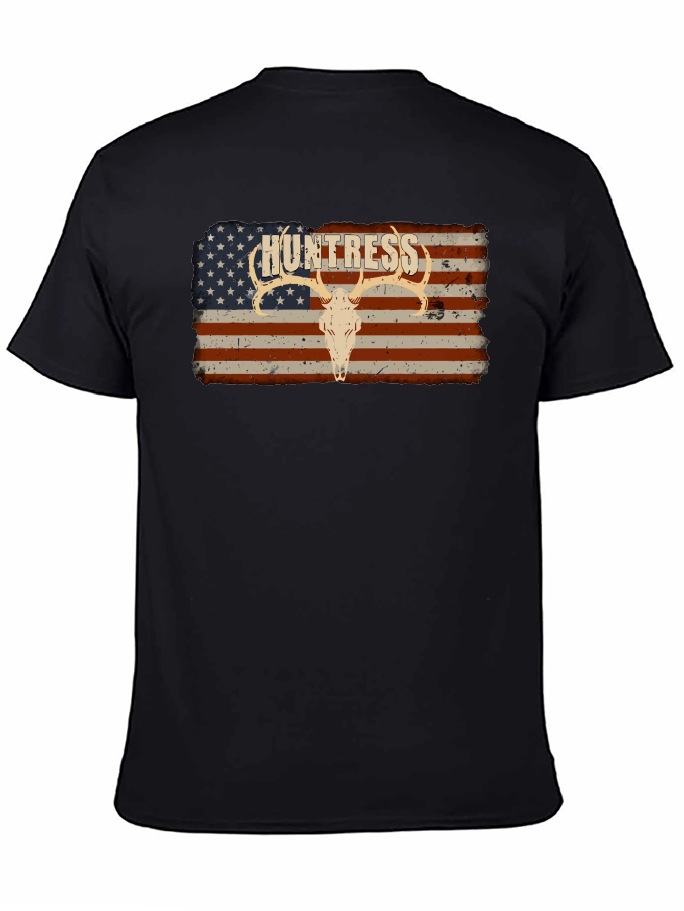 Camiseta Negra Huntress con Diseño Bandera Americana
