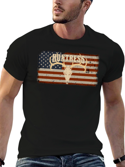 Camiseta Negra Huntress con Diseño Bandera Americana
