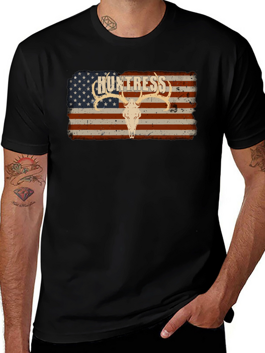 Camiseta Negra Huntress con Diseño Bandera Americana