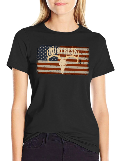 Camiseta Negra Huntress con Diseño Bandera Americana