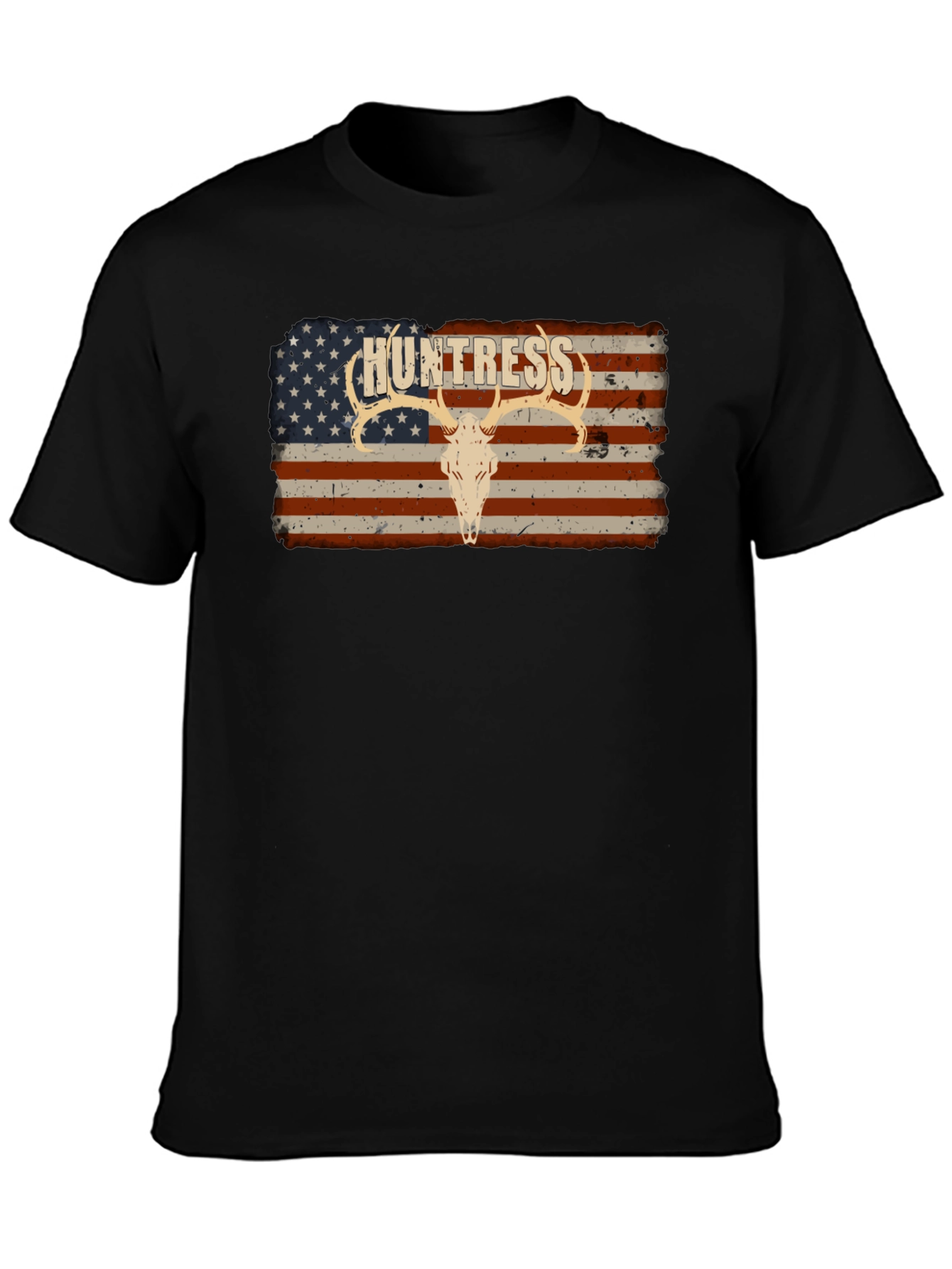 Camiseta Negra Huntress con Diseño Bandera Americana