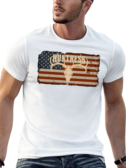 Camiseta Negra Huntress con Diseño Bandera Americana