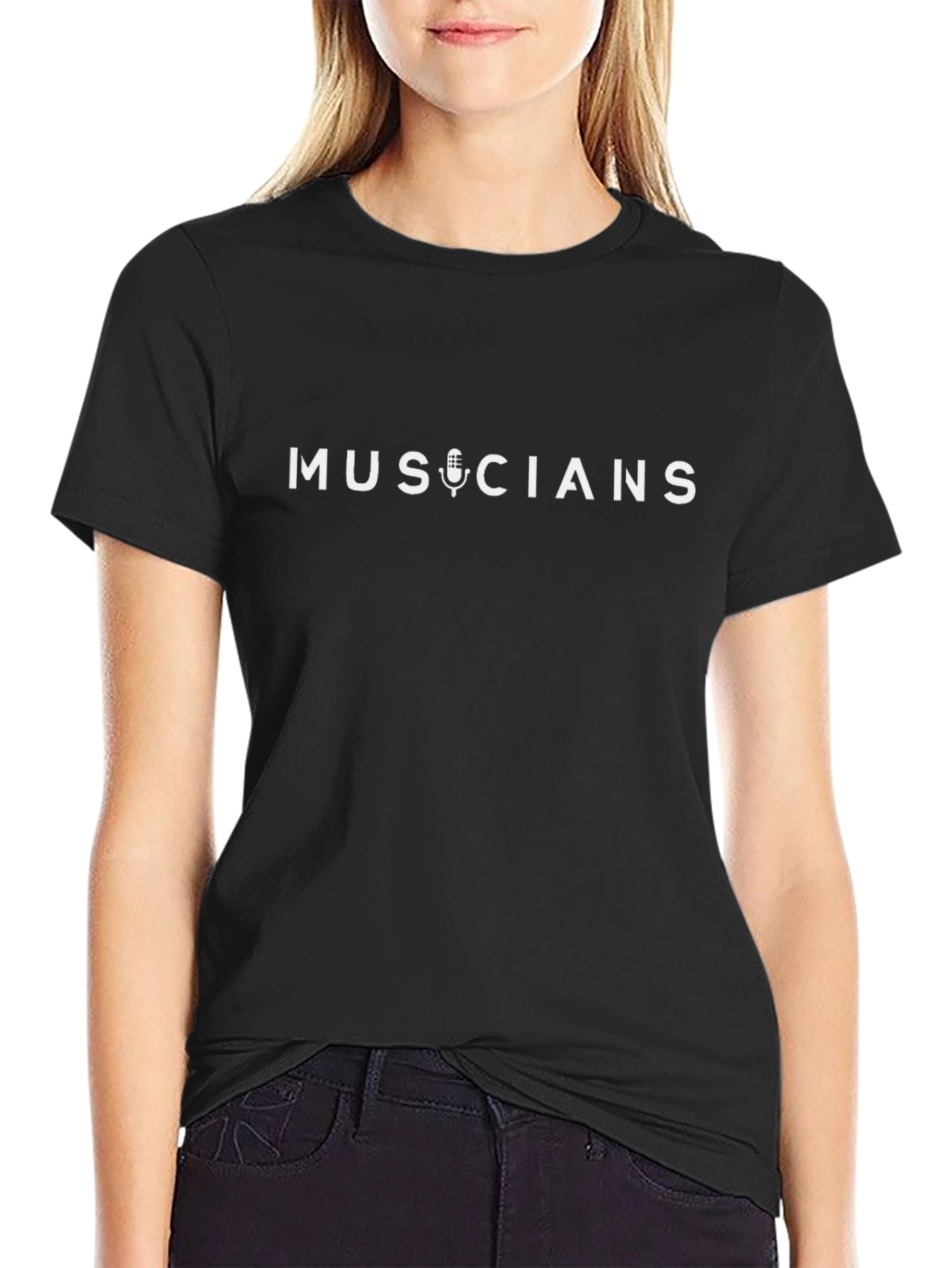 Camiseta Negra Músicos Diseño Micrófono
