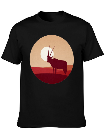 Camiseta Negra con Diseño de Órix al Atardecer