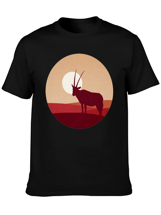 Camiseta Negra con Diseño de Órix al Atardecer