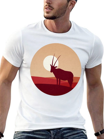 Camiseta Negra con Diseño de Órix al Atardecer