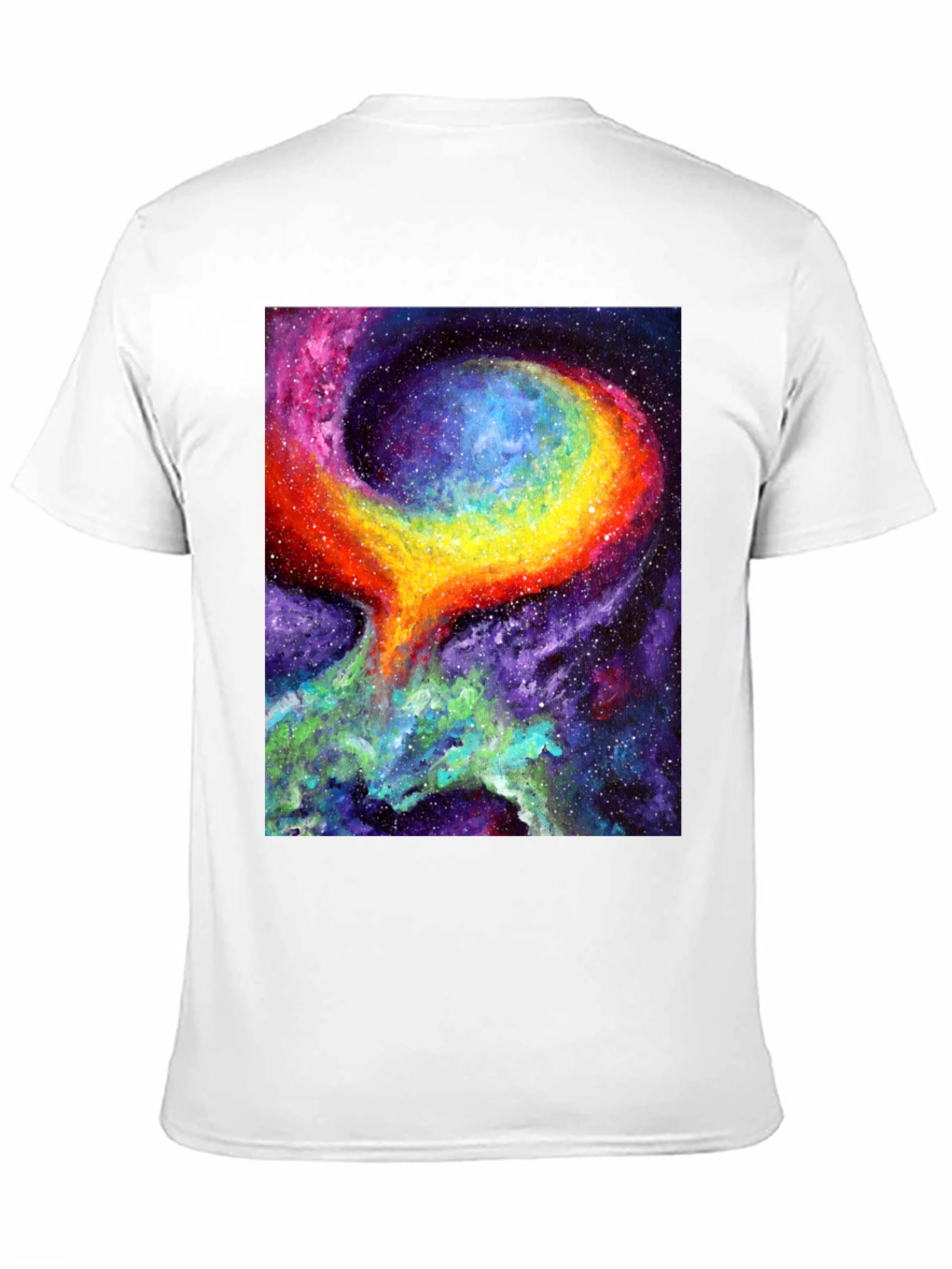 Camiseta Negra con Diseño de Galaxia Psicodélica