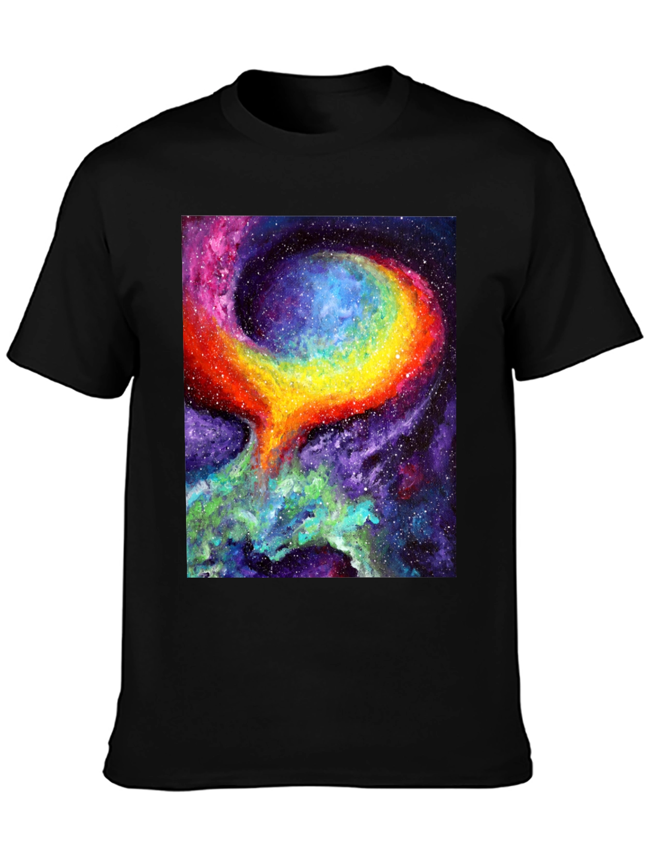 Camiseta Negra con Diseño de Galaxia Psicodélica