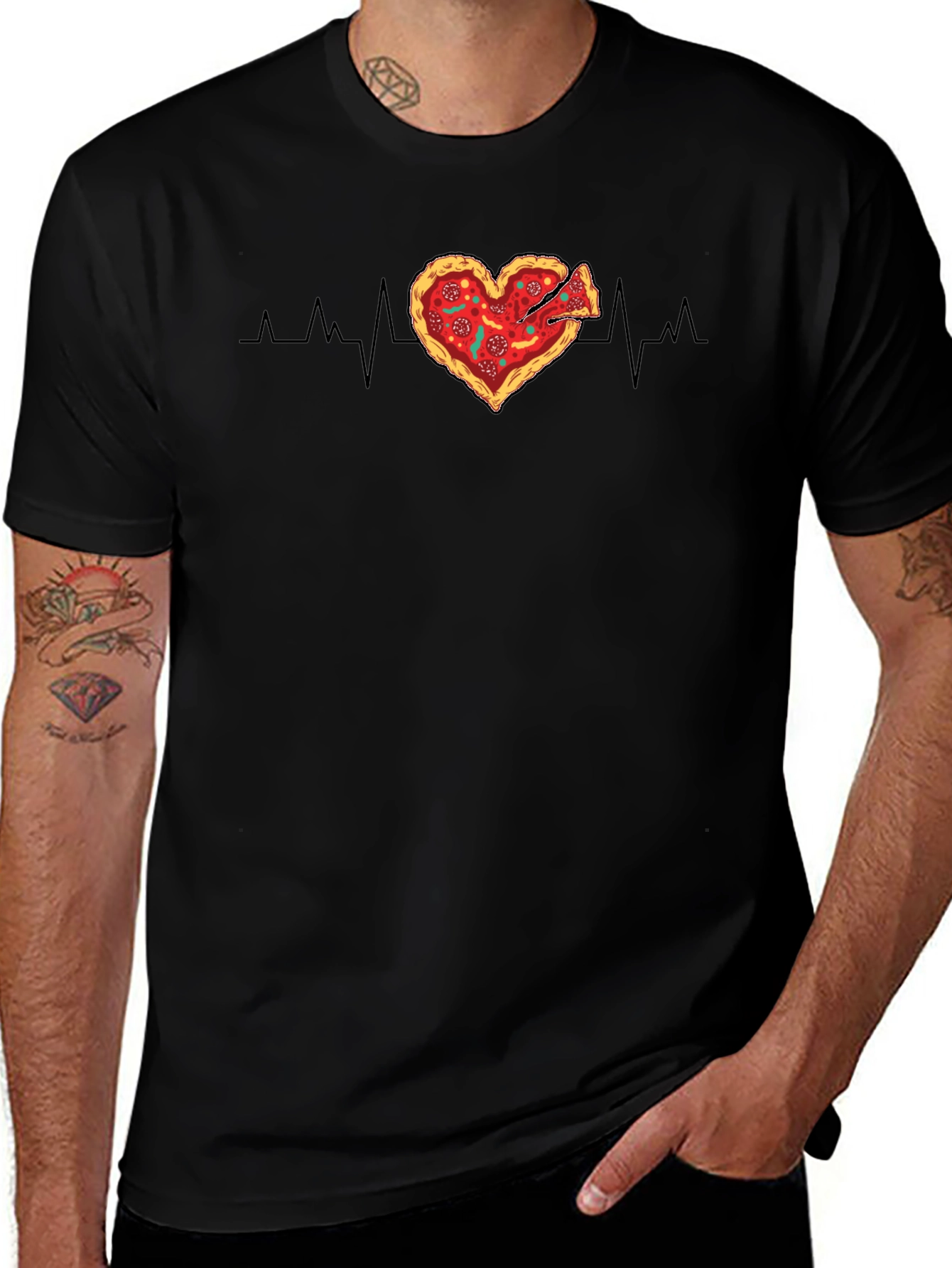Camiseta Negra Corazón Pizza Pulso