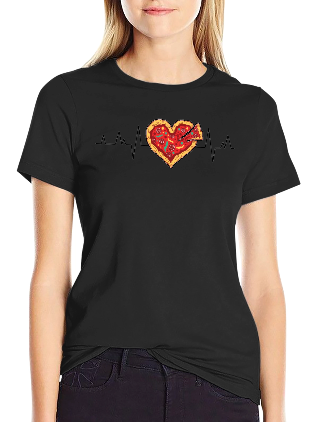 Camiseta Negra Corazón Pizza Pulso