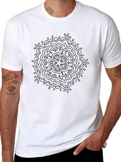 Camiseta Negra Mandala Diseño Casual Hombre