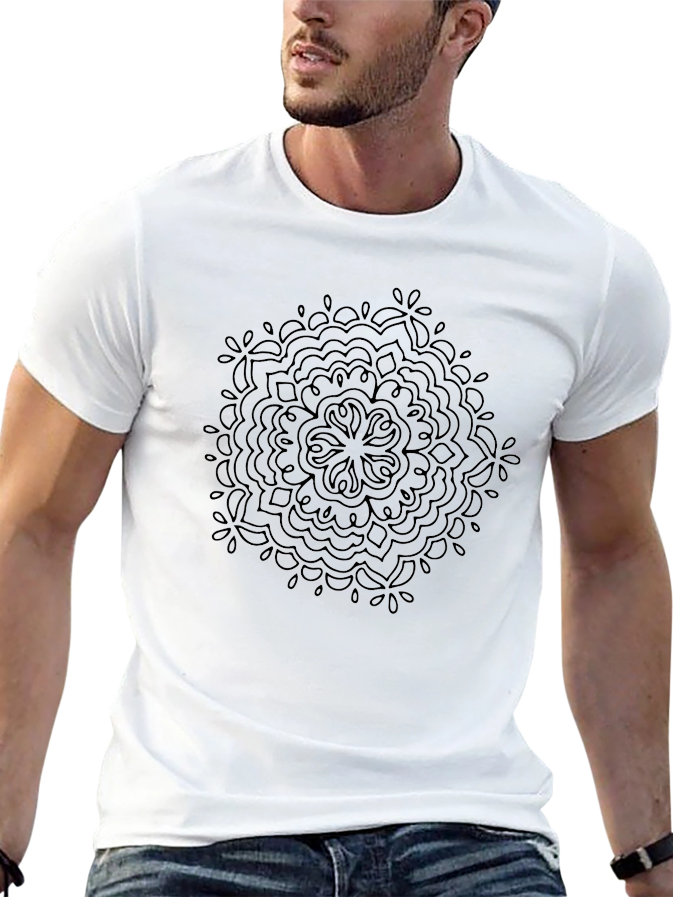 Camiseta Negra Mandala Diseño Casual Hombre