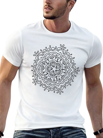 Camiseta Negra Mandala Diseño Casual Hombre