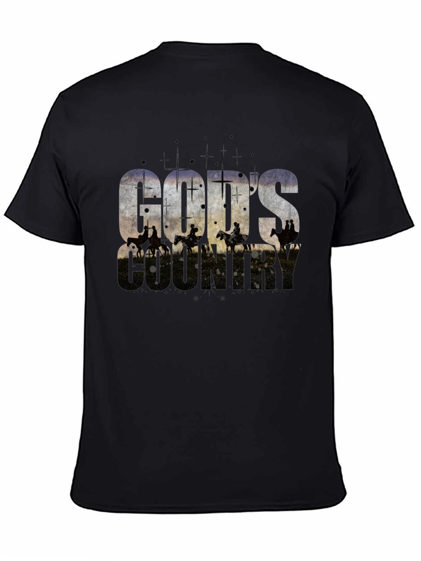Camiseta Negra Gods Country Estampada