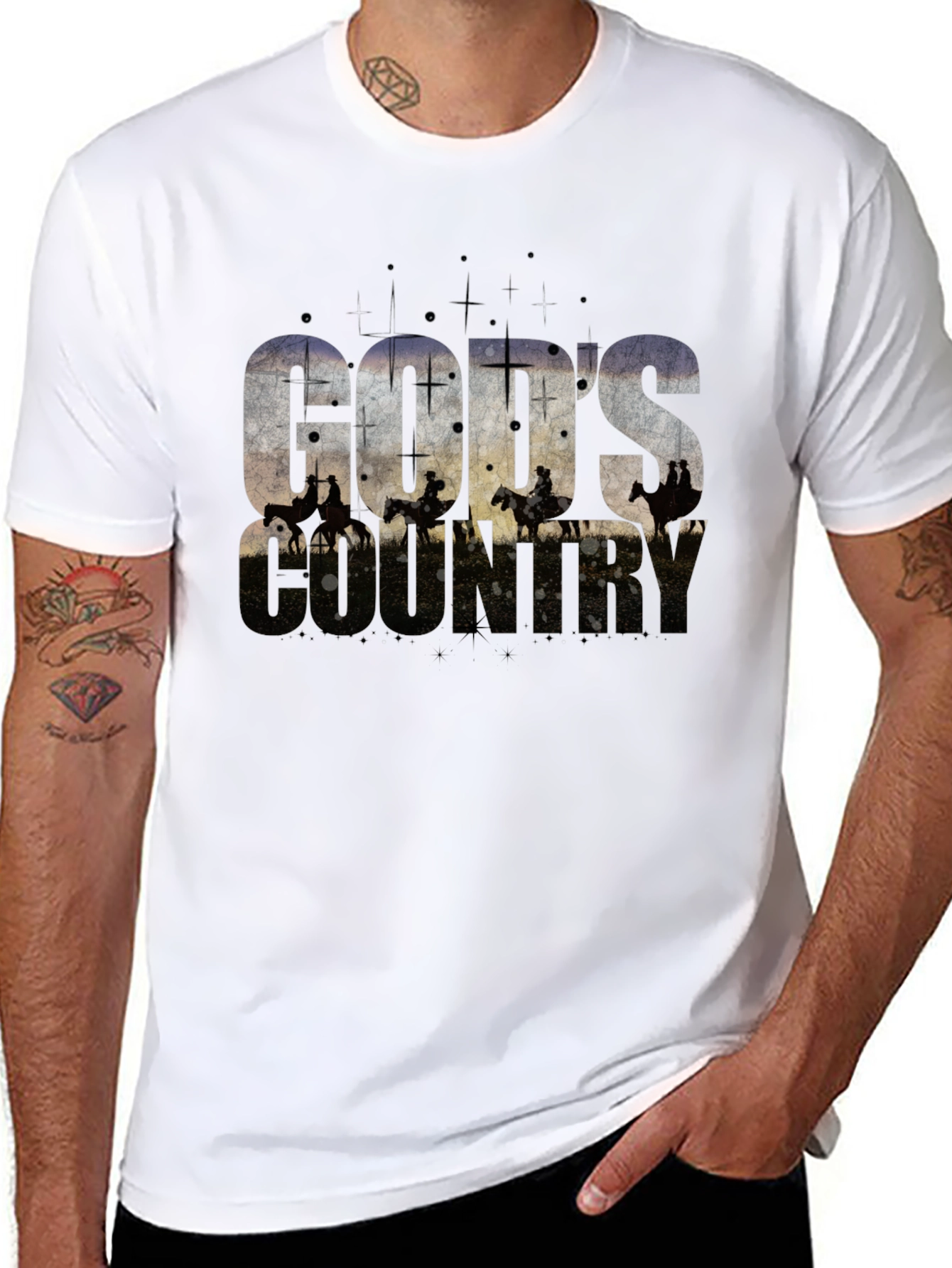 Camiseta Negra Gods Country Estampada