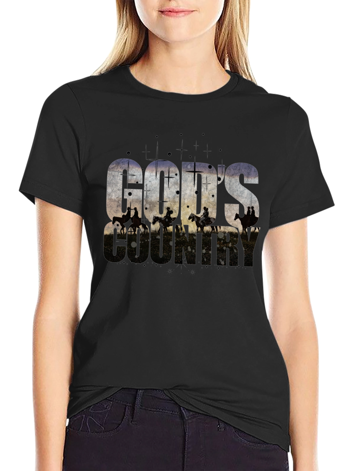 Camiseta Negra Gods Country Estampada
