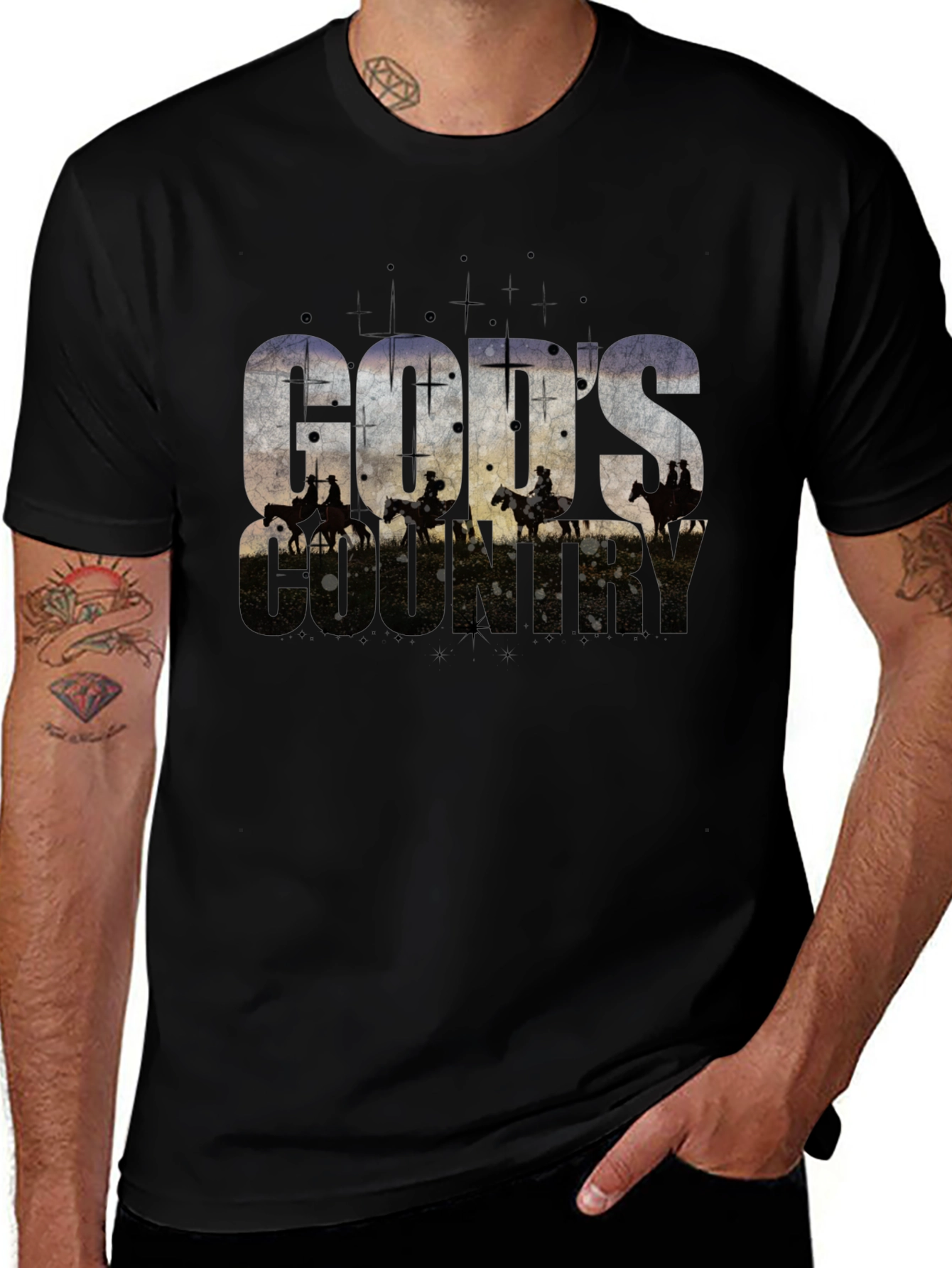 Camiseta Negra Gods Country Estampada