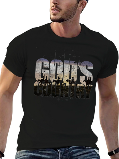Camiseta Negra Gods Country Estampada