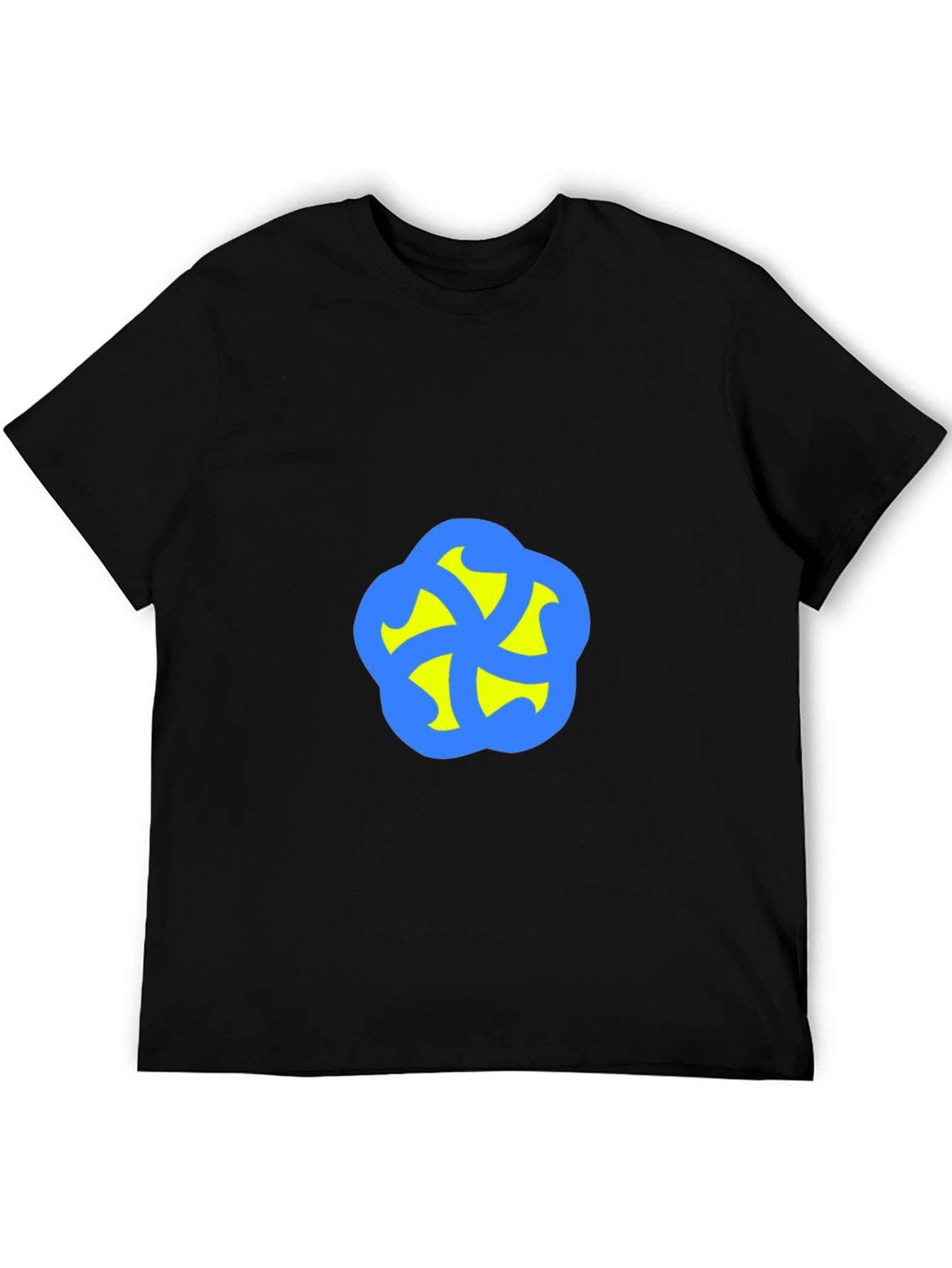Camiseta Negra con Diseño Abstracto Azul y Amarillo