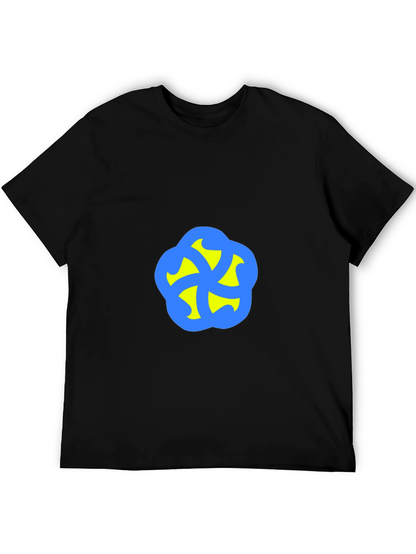 Camiseta Negra con Diseño Abstracto Azul y Amarillo