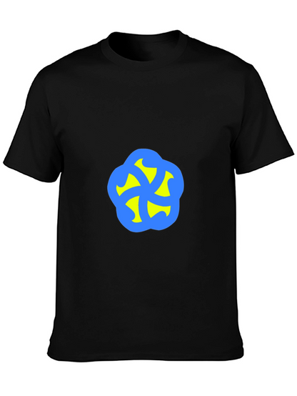 Camiseta Negra con Diseño Abstracto Azul y Amarillo