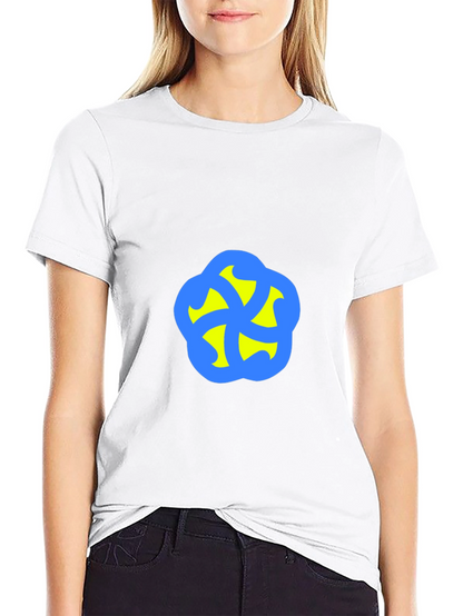 Camiseta Negra con Diseño Abstracto Azul y Amarillo
