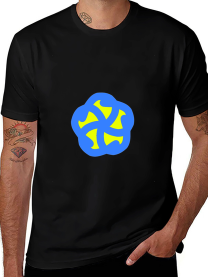 Camiseta Negra con Diseño Abstracto Azul y Amarillo