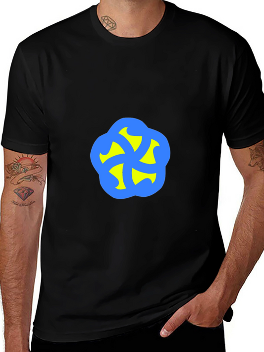 Camiseta Negra con Diseño Abstracto Azul y Amarillo