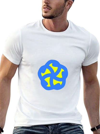 Camiseta Negra con Diseño Abstracto Azul y Amarillo