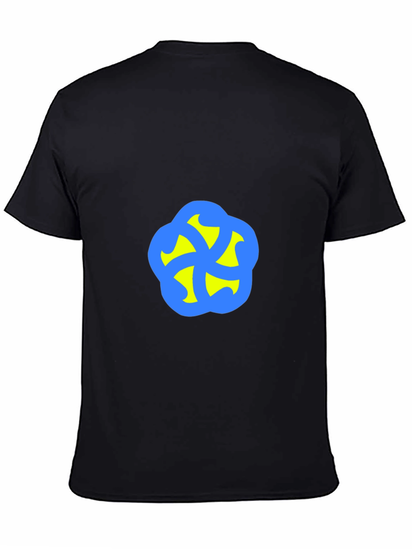Camiseta Negra con Diseño Abstracto Azul y Amarillo