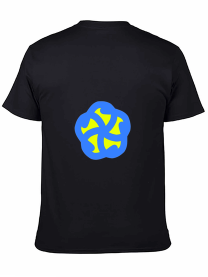 Camiseta Negra con Diseño Abstracto Azul y Amarillo