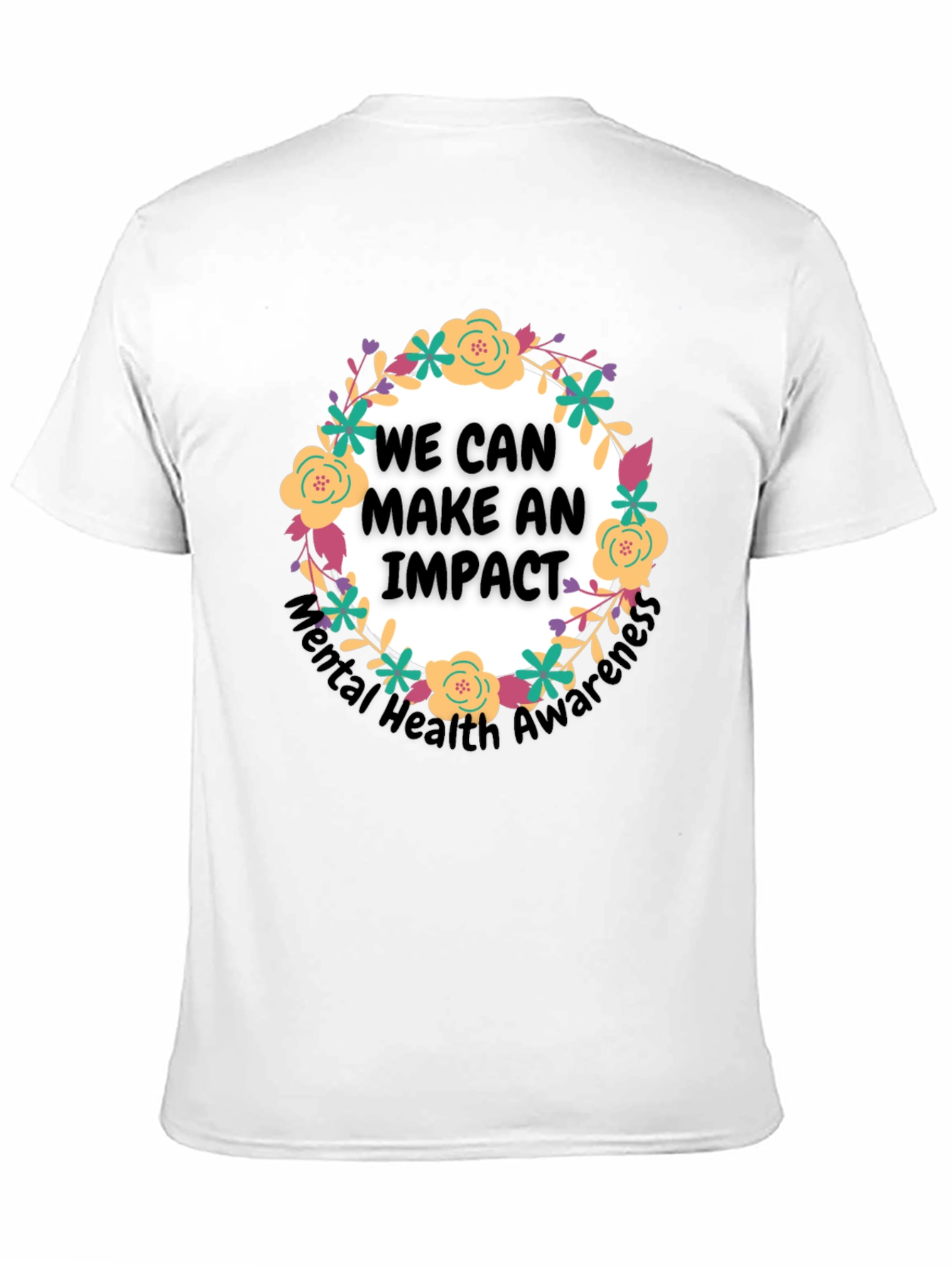 Camiseta Negra con Diseño Floral Impacto Salud Mental