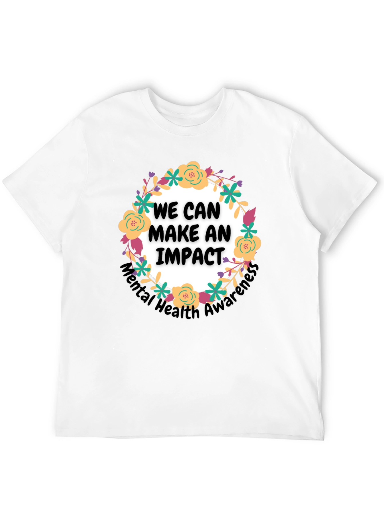 Camiseta Negra con Diseño Floral Impacto Salud Mental