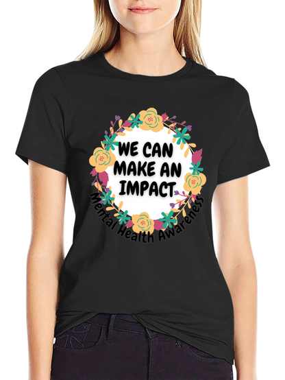 Camiseta Negra con Diseño Floral Impacto Salud Mental