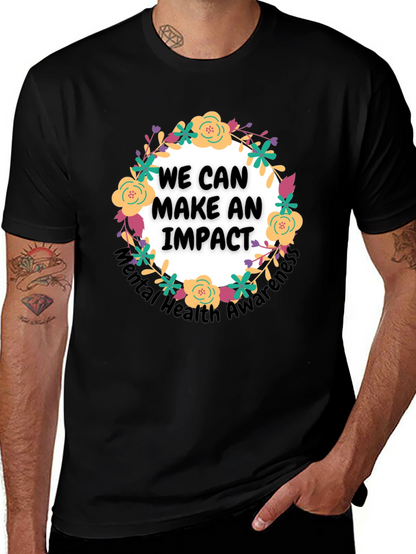 Camiseta Negra con Diseño Floral Impacto Salud Mental