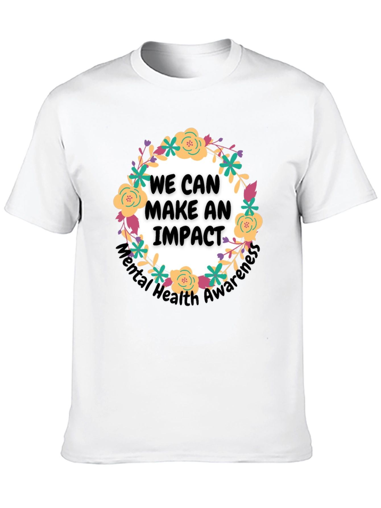 Camiseta Negra con Diseño Floral Impacto Salud Mental
