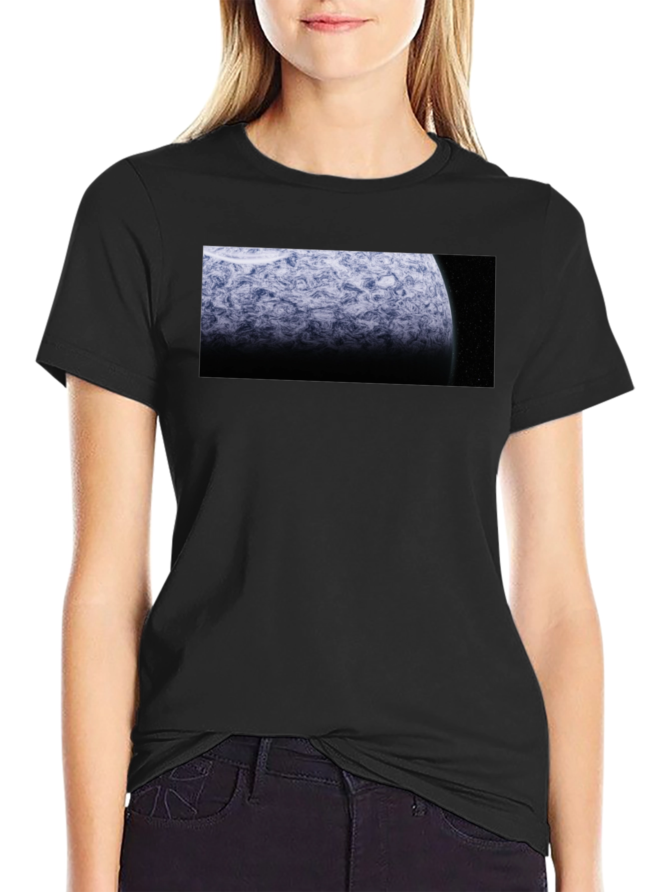 Camiseta Negra Planeta Espacial Diseño Único