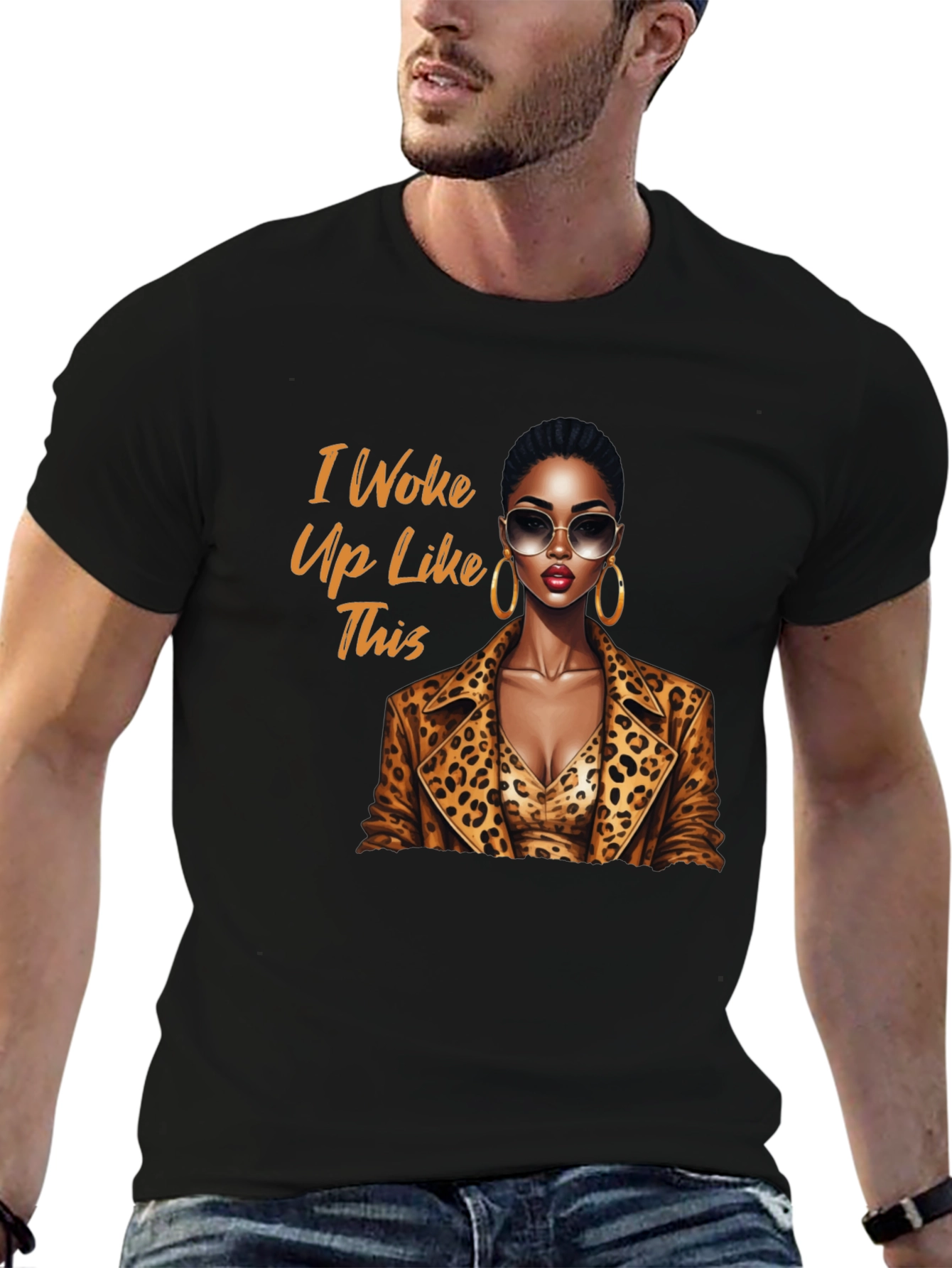 Camiseta Negra con Diseño I Woke Up Like This