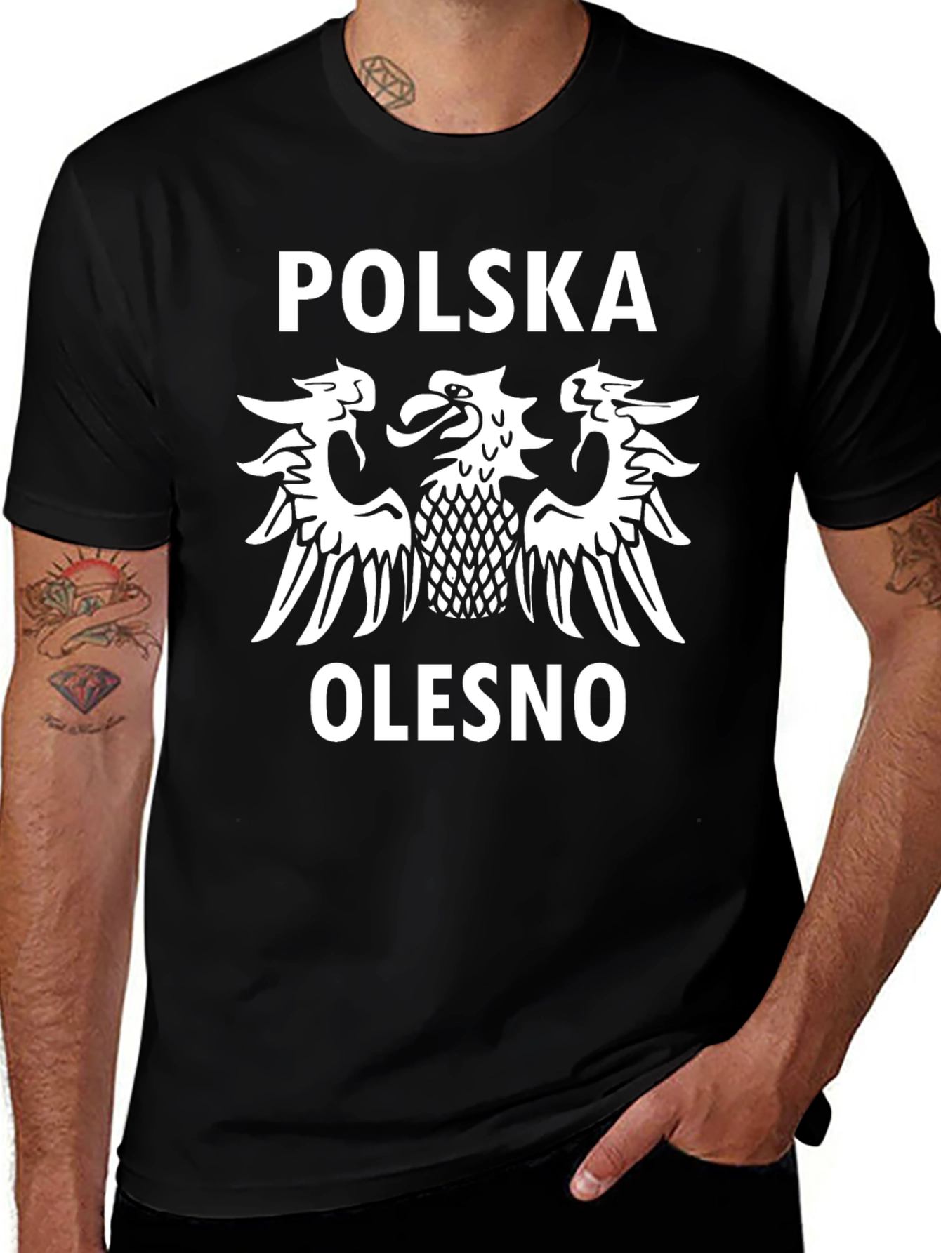 Camiseta Negra Polonia Olesno - Diseño Águila Blanca