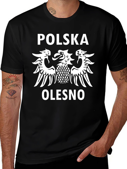 Camiseta Negra Polonia Olesno - Diseño Águila Blanca