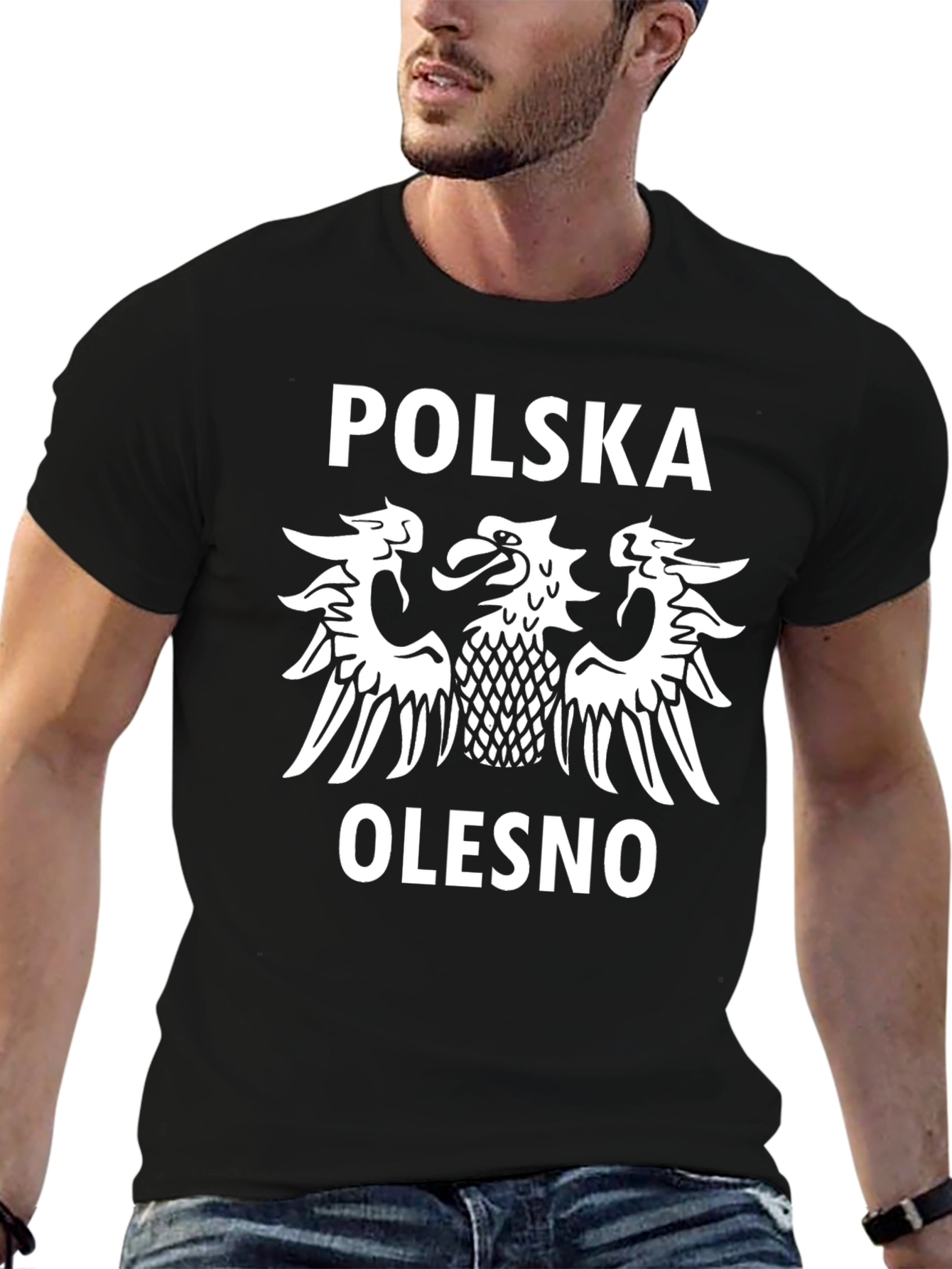 Camiseta Negra Polonia Olesno - Diseño Águila Blanca