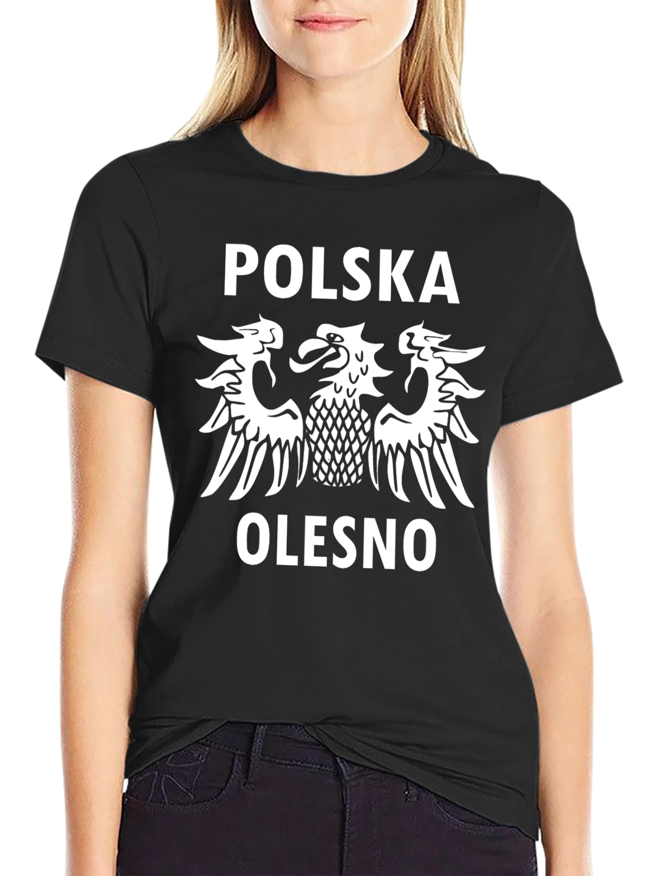 Camiseta Negra Polonia Olesno - Diseño Águila Blanca