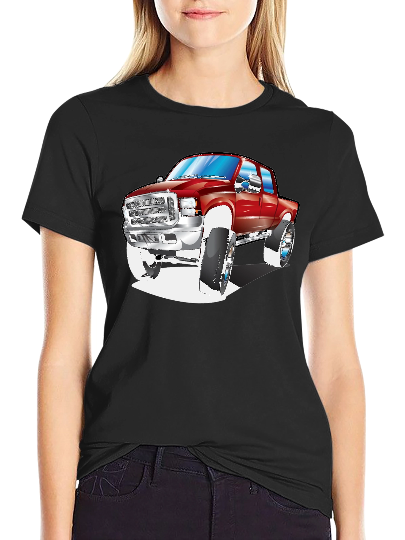 Camiseta Negra con Diseño de Camioneta Roja