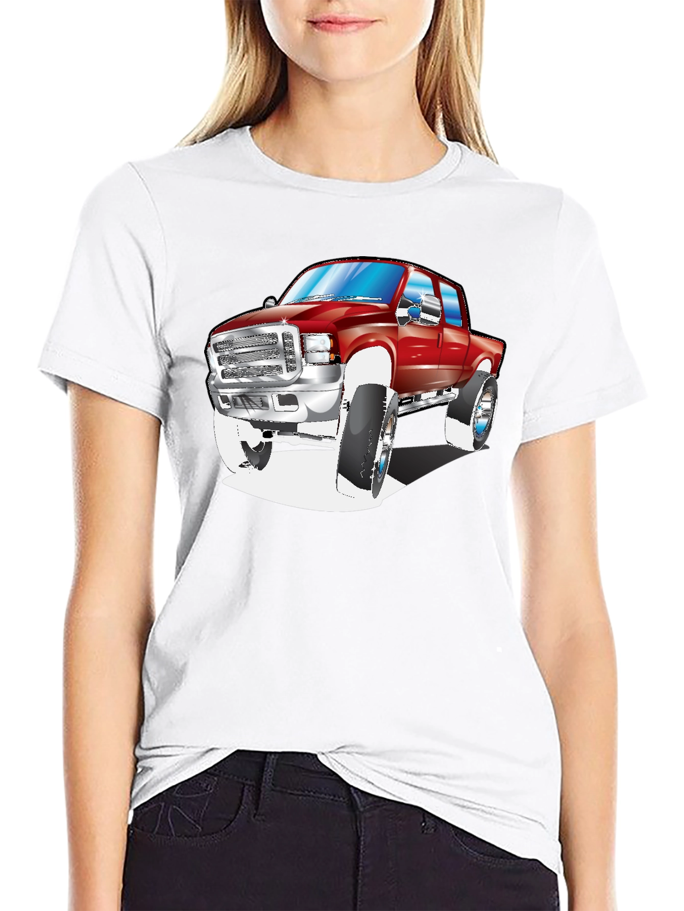 Camiseta Negra con Diseño de Camioneta Roja