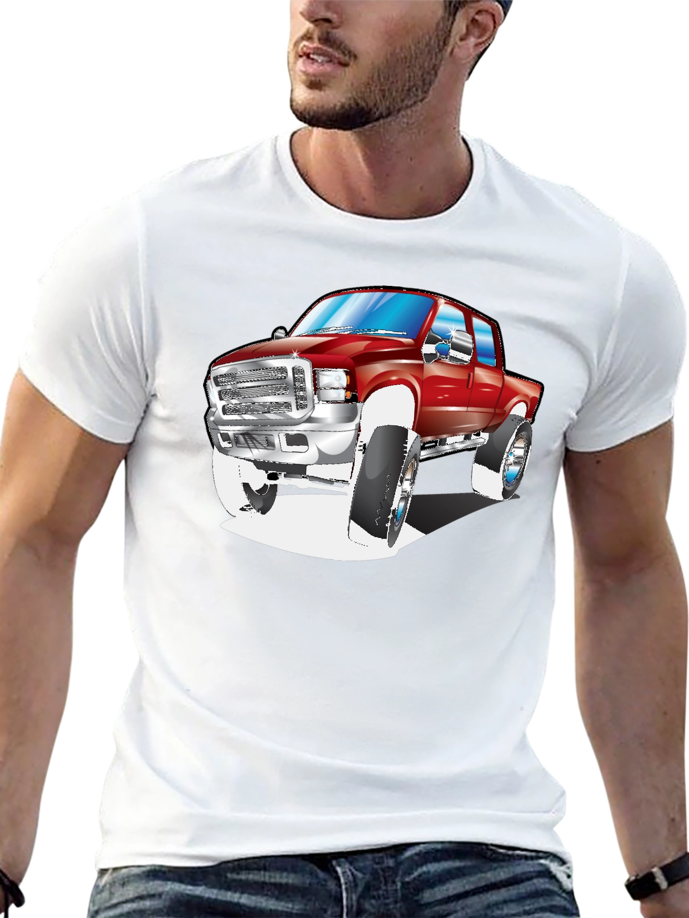 Camiseta Negra con Diseño de Camioneta Roja