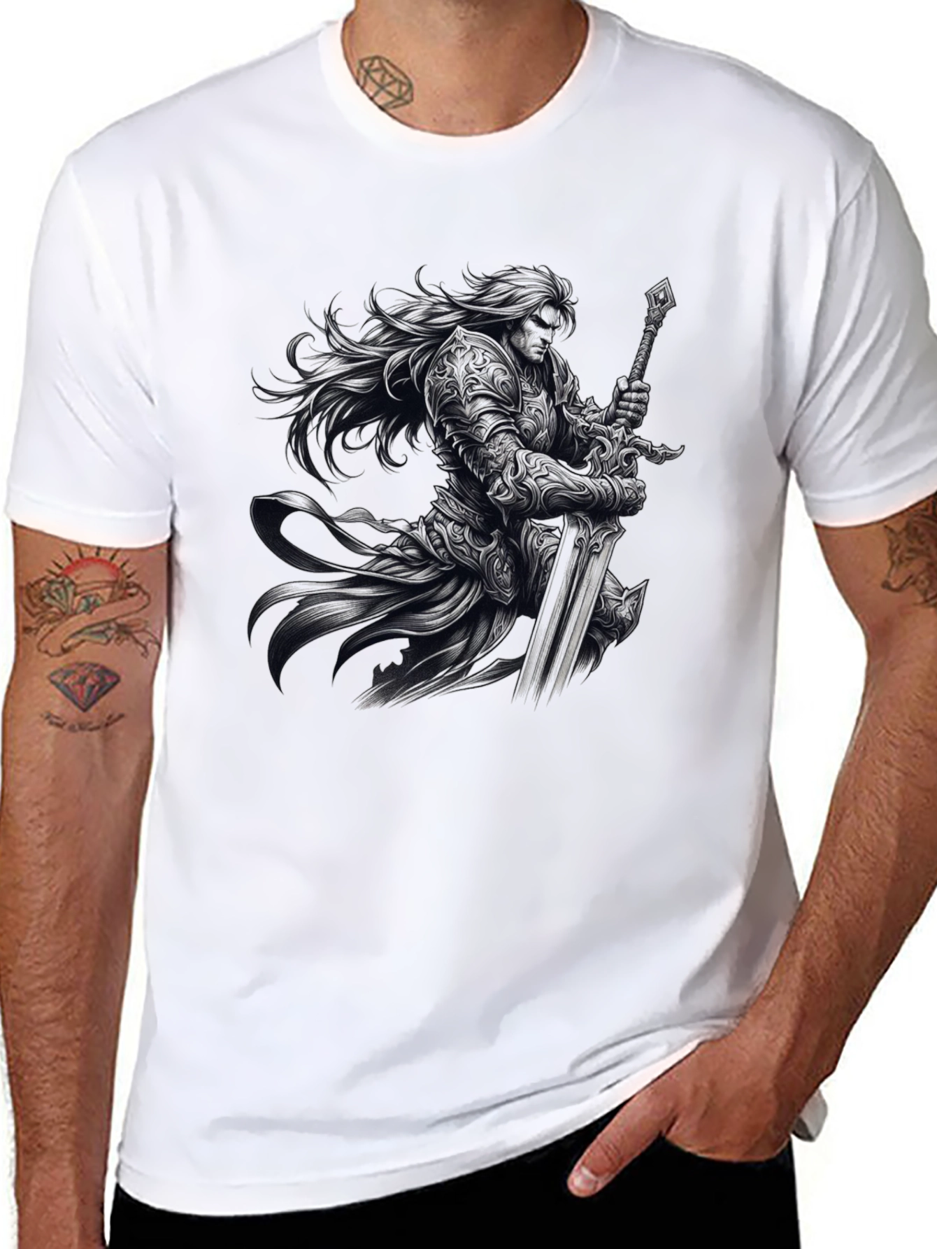 Camiseta Negra Guerrero con Espada